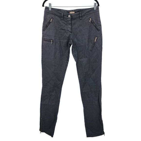 Galliano Black Waxed Moto Jeans 32 Ankle Zip Pockets Military Trenchcore Italy